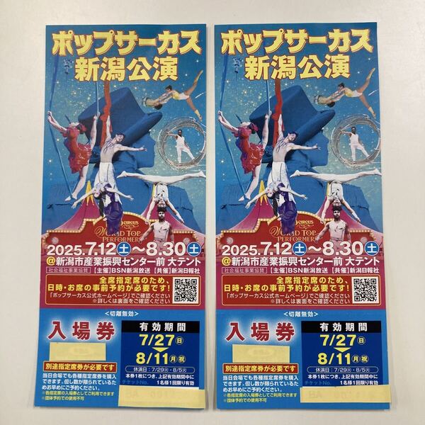 【ポップサーカス】新潟公演 ペア(2人分)休日も可能 8/11(祝月)まで B席は追加料金なし!