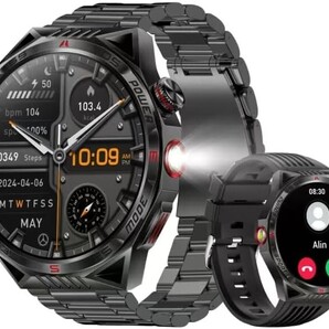 スマートウォッチ 【2025進化モデル 1.85インチ超大画面 軍用規格 2種ベルト付き 高輝度懐中電灯付き サファイアガラス搭載】