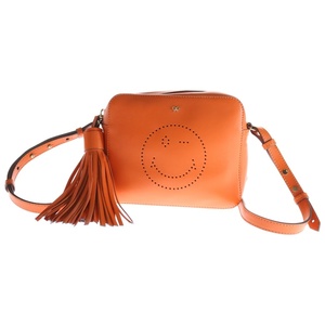 Anya Hindmarch アニヤハインドマーチ パンチング スマイリーデザイン ショルダーバッグ レザー オレンジ レディース