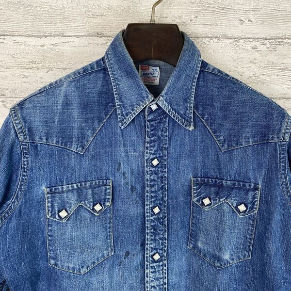 極上 50's LEVI'S AUTHENTIC DENIM ショートホーン ゆったりサイズ XL相当 ボタン欠けなし デニムシャツ リーバイス ヴィンテージ