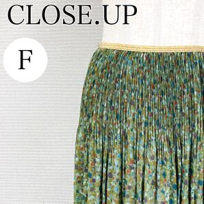 【AA4091】 CLOSE.UP クローズアップ フリーサイズ ボトムス ミニ スカート グリーン系 花柄 総柄 裏地有り 細プリーツ ウエストゴム