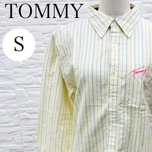 【AA4213】 TOMMY トミー Sサイズ トップス シャツ ボタンダウンカラー ストライプ イエロー(黄色) ロングスリーブ ワンポイント メンズ