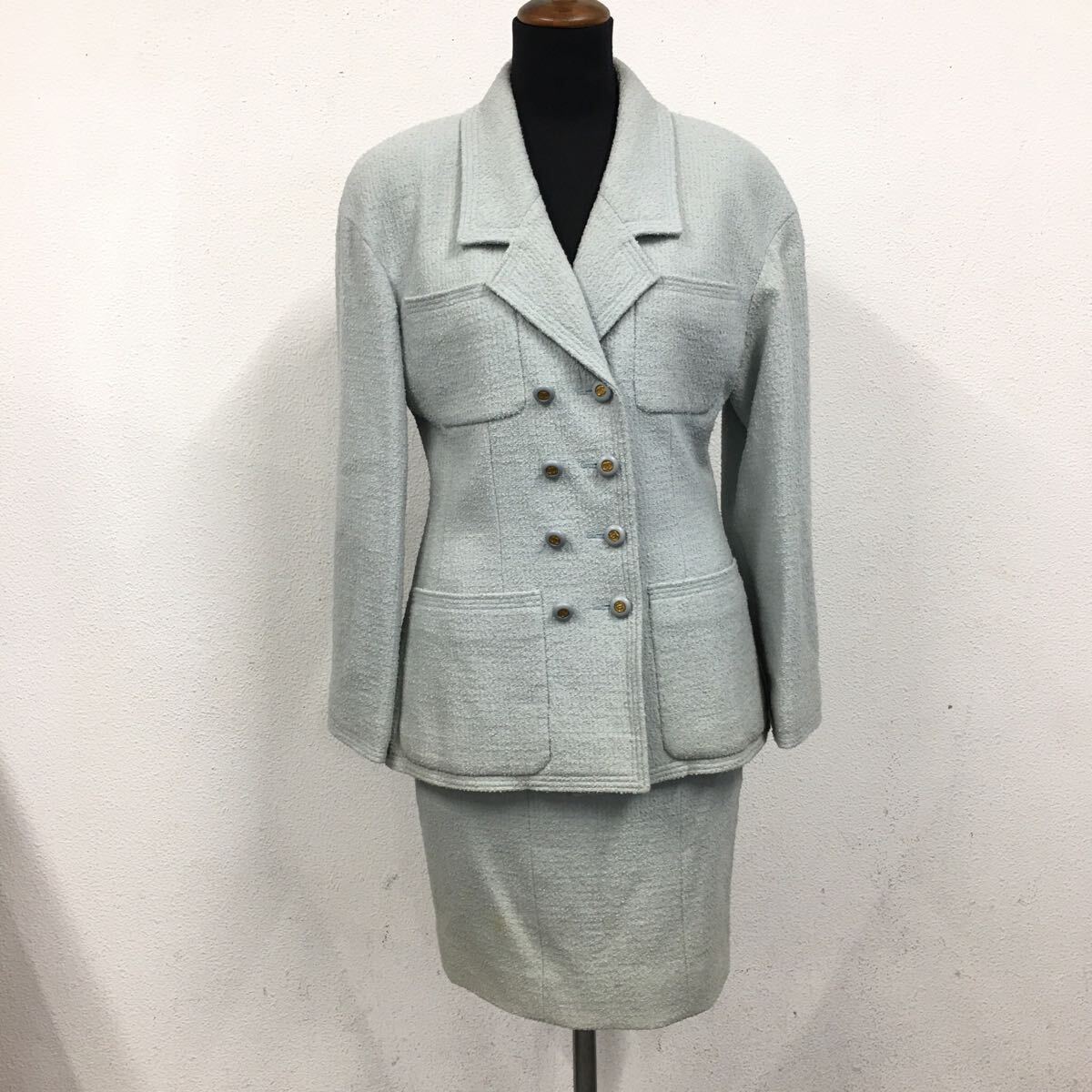 【希少】CHANEL シャネル 台形スカート ツイード ウール ホワイト 36 3118_4.jpg