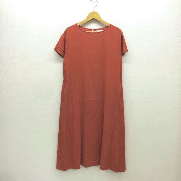 【み055】Sonny Label URBAN RESEARCH リネンワンピース フリーサイズ テラコッタ 半袖 ロング丈 無地 ゆったり 薄地 ブランド古着送料無料