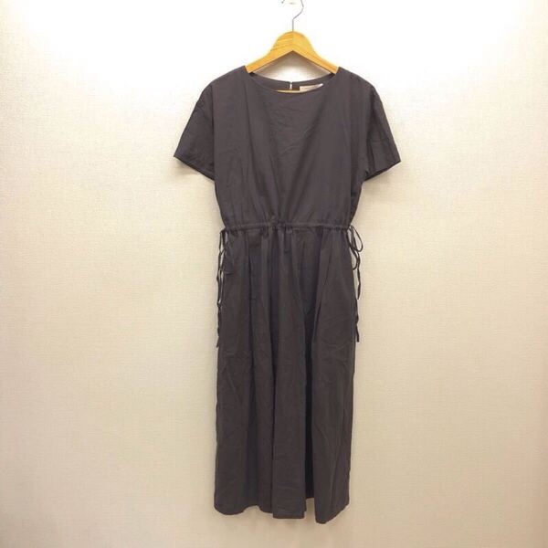【み063】chocol raffine robe ワンピース フリーサイズ チャコールブラウン 半袖 ロング丈 無地 薄地 ブランド古着 送料無料
