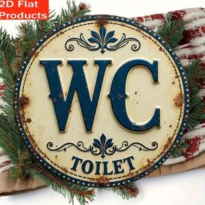 ■新品■木製プレート【看板】ガーデンインテリアオブジェ【WC】№187【円形】 ガーデニング 雑貨 オーナメント ビンテージ