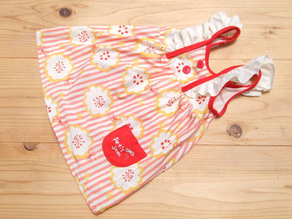 *美品!キッズ女の子petitjamお花&蝶柄ワンピース水着120センチ*