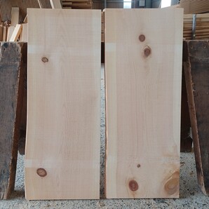 C-2146 国産ひのき 片耳付節板 2枚セット テーブル 棚板 看板 一枚板 無垢材 桧 檜 DIY