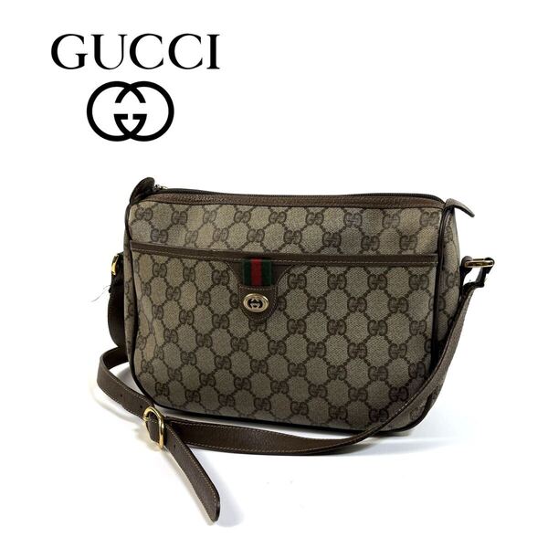 【美品】GUCCI グッチ シェリーライン GG スプリーム PVC レザー ショルダーバッグ サコッシュ ブラウン ゴールド金具 イタリア製