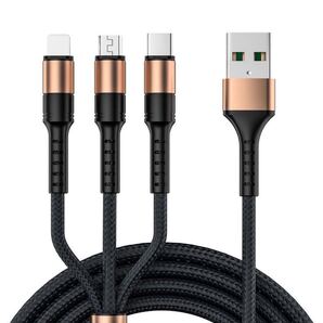 ハイクオリティ 3in11.8m 急速充電 Type-C Micro-USB アイフォンケーブル 充電ケーブル ライトニングケーブル iPhone Android ゴールド