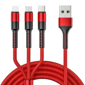 ハイクオリティ 3in11.2m 急速充電 Type-C Micro-USB アイフォンケーブル 充電ケーブル ライトニングケーブル iPhone Android レッド