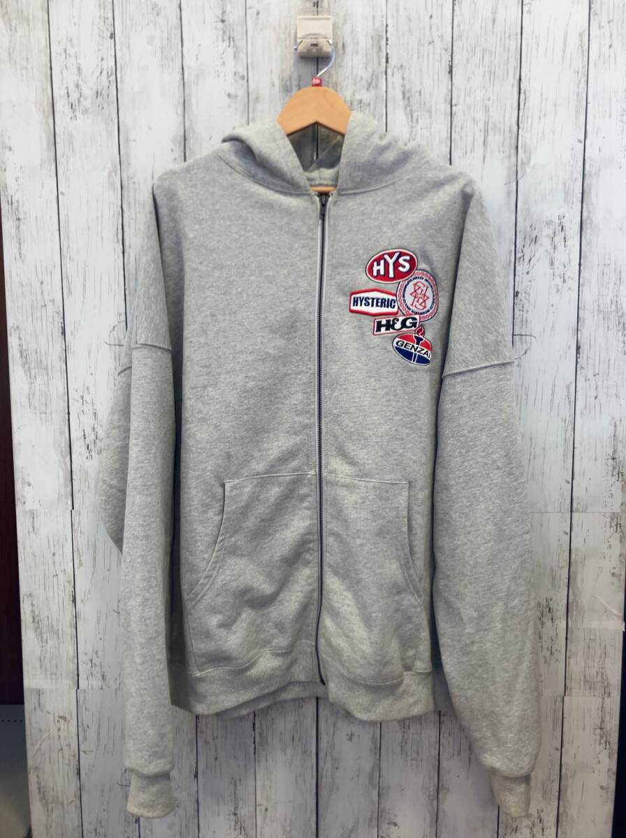 ヒステリックグラマー　バックガールプリントジップアップパーカー　赤×グレー　レア Supreme シュプリーム 2024AW Hysteric Glamour Thermal Lined