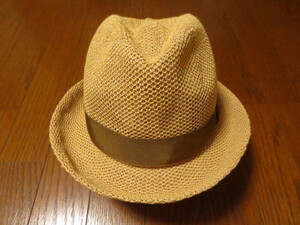 CA4LA MADE IN JAPAN カシラ 編み込みメッシュ中折れハット ベージュ系 かざりリボン付き 日本製
