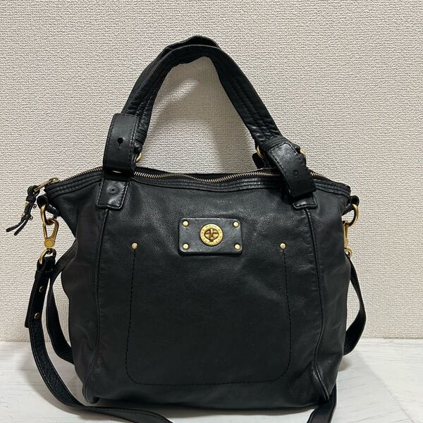 MARC JACOBS マークジェイコブス レディース 2way ショルダーバッグ ハンドバッグ トートバッグ 本革 レザー 黒色 ブラック ゴールド金具