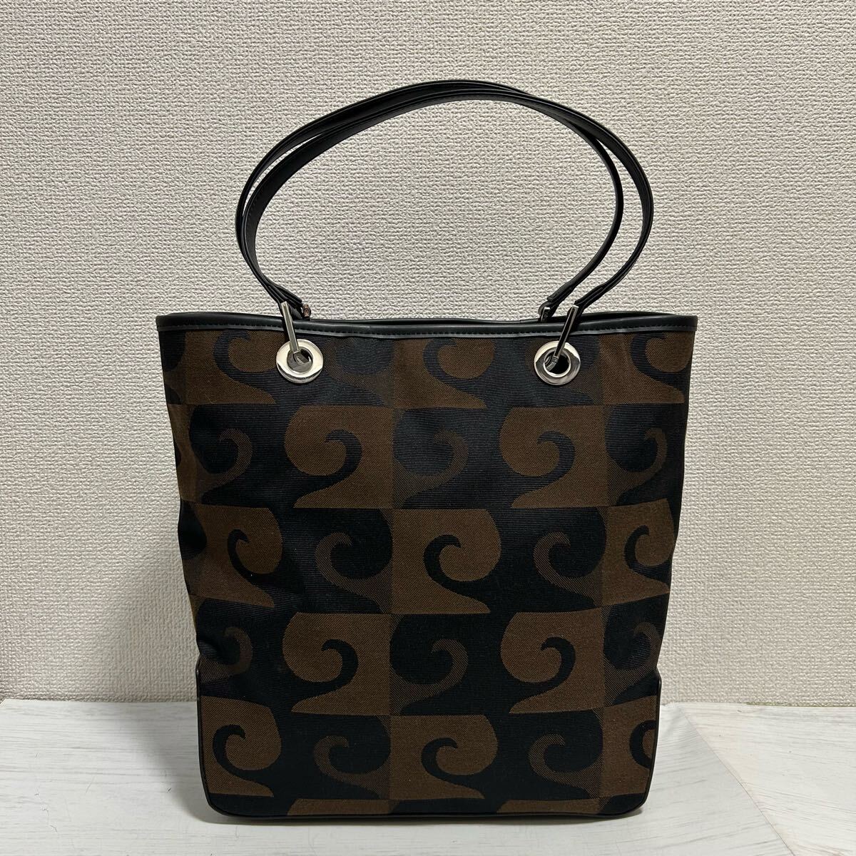 【正規品】ピエールカルダン キャンバス×レザー 総柄トートバッグ ブラウン 横長 正規品】ピエールカルダン キャンバス×レザー 総柄トートバッグ