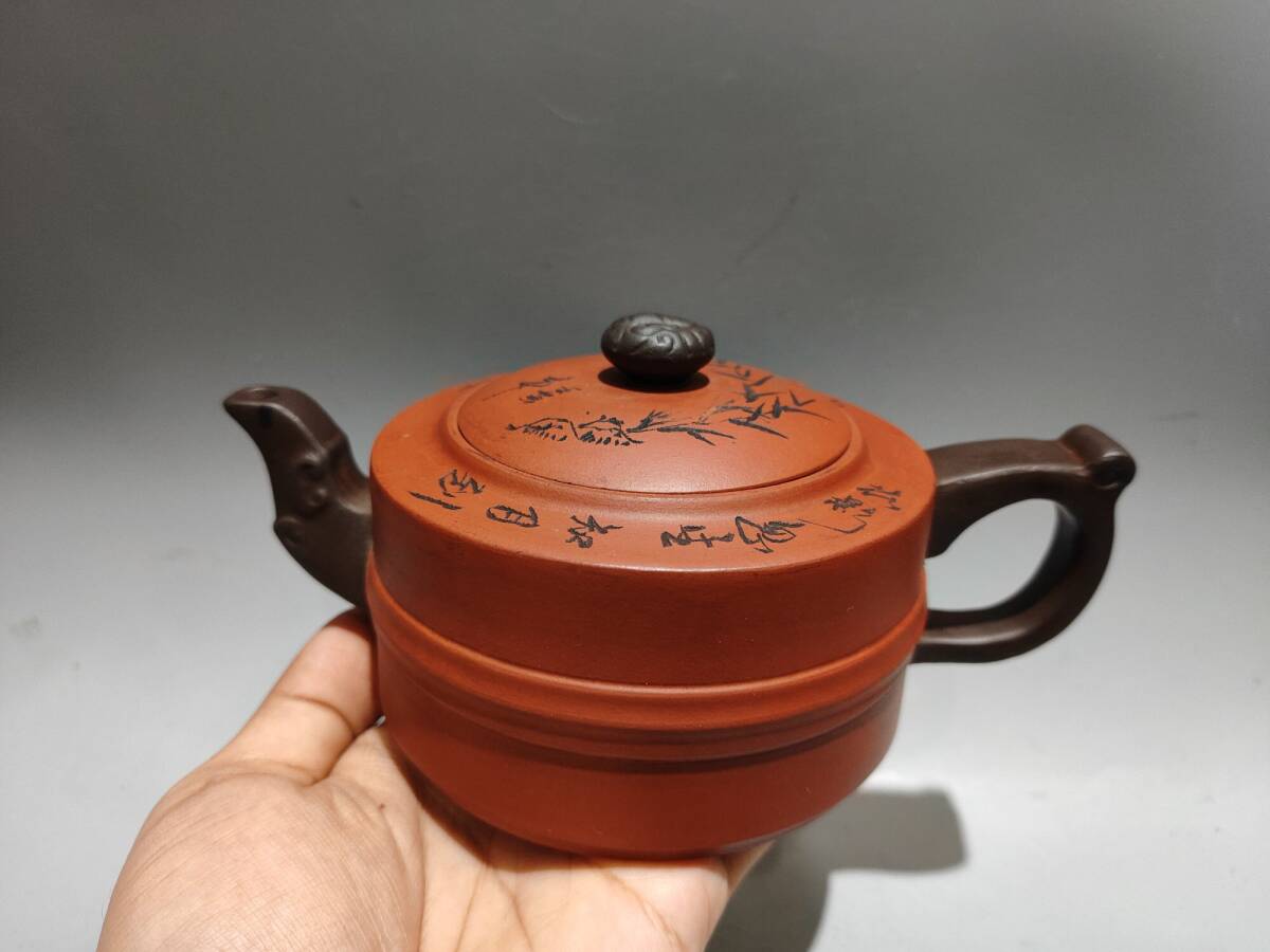 急須■周桂珍制 紫砂壺 紫泥 後手 菊花摘み 中国古美術 古玩 唐物 時代骨董■ 急須□周桂珍制 紫砂壺 紫泥 後手 菊花摘み 茶壷 中国古美術