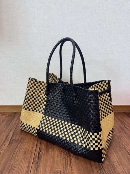 ラスト1点 【特注】 ジャンボSize 特大 プラカゴ メルカド トートバッグ 大容量 ハンドメイド かごバッグ パサール ブラック×クリーム