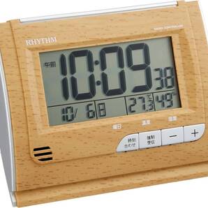 新品 送料無料 保証有 リズム RHYTHM 目覚まし時計 電波時計 デジタル 温度 湿度 カレンダー 茶 木目 フィットウェーブD165 8RZ165SR07