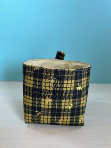 ハンドメイド☆布小物入れ イエロー チェック クマ さくらんぼ