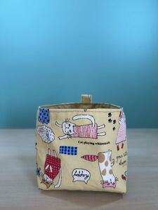 ハンドメイド☆布小物入れ イエロー オシャレねこ