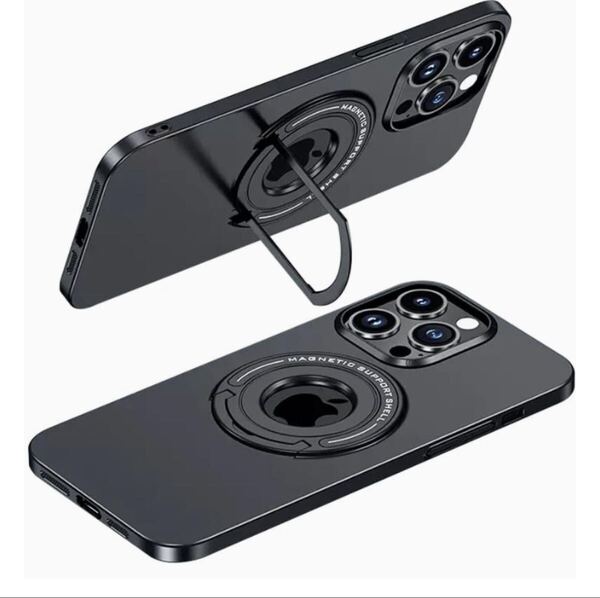 m)iPhone 15 Pro隠しスタンド・MagSafe対応カメラレンズ保護 半透明 マット仕上げPCマット質感 超軽量 手触り良い 超耐磨 耐衝撃