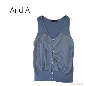 And A アンドエー . パッチワーク ノースリーブ カットソー フロントボタン プルオーバー 日本製 送料無料