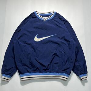 90's NIKE 白タグ ナイロンプルオーバー ピステ XL 紺 ネイビー ビッグロゴ スウッシュ 90年代ヴィンテージ HTK7045