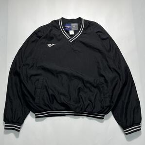 90's Reebok リーボック ナイロンプルオーバー ピステ XL 黒 ブラック ワンポイント刺 90年代ヴィンテージ HTK7046