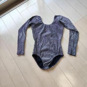 レオタード ラメ シルバー色 シルビア Mサイズ ラウンドネック 七分袖