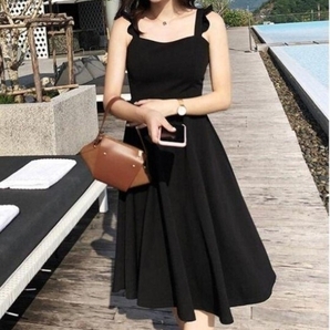ブラック 黒 キャミソールワンピース ノースリーブワンピース キャバドレス パーティードレス シンプル 上品