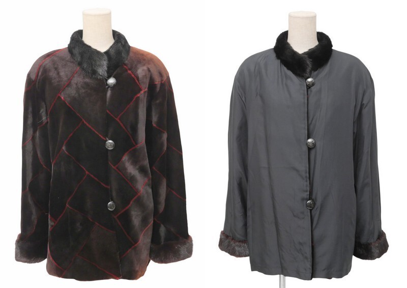美品 リバーシブル / 両面 高級毛皮 ミンク×シルク100％ 送料無料 コートシルク100% 毛皮 リバーシブルコート レディース