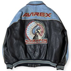 AVIREX バックロゴ オールレザー バーシティージャケット 3XL キルティングライナー インディアンヘッド
