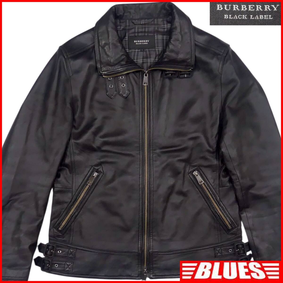美品　バーバリーブラックレーベル　レザーブルゾン　レザージャケット　ライダース Yahoo!オークション -「burberry black label レザーライダース