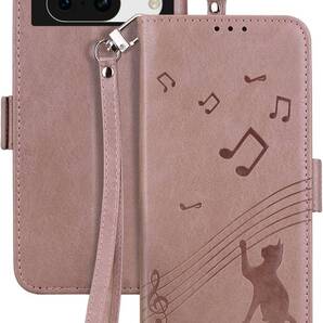 google pixel 8 ケース スタンド機能 手帳型 マグネット カード収納 全面保護 スマホケース 猫柄 柔らかいTPU TOO&SOO (ローズパウダー)