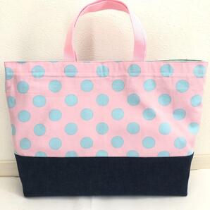 45×35 大きめ レッスンバッグ ハンドメイド 水玉柄 女の子 水色 ピンク