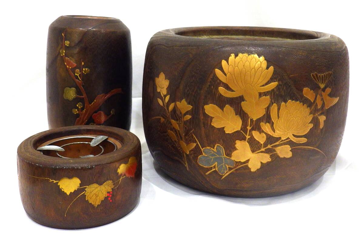 火鉢　レトロな切株　箸付き　中古 火鉢 レトロな切株 箸付き 中古