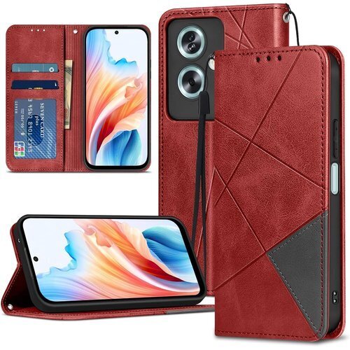 OPPO A79 5G ケース 手帳型 オッポ エー7 防塵 傷つけ防止 上質 人気 携帯ストラップ付き レッド 138
