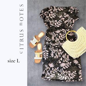 CITRUS NOTES 花柄 3点セット セットアップ LC 黒×ピンク スカートセットアップ チューブトップ