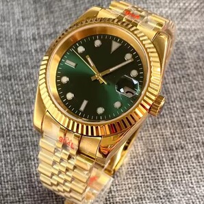 【新品未使用】 自動巻き 腕時計nh35aaゴールドベルトグリーン文字盤サファイアガラス機械式ビジネスウォッチ防水