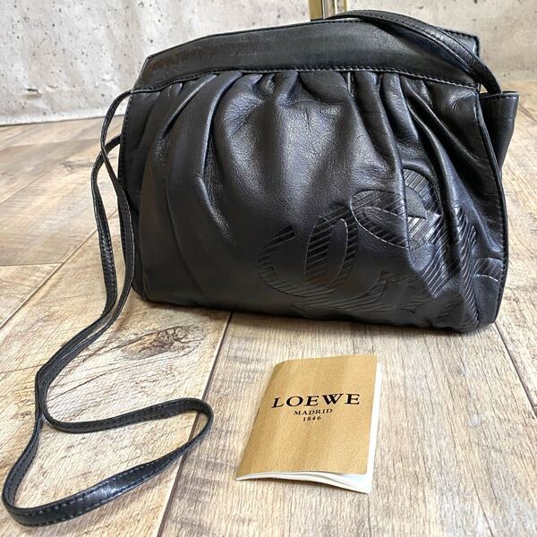 本物 LOEWE ロエベ アナグラム ナッパレザー ミニショルダーバッグ 斜めがけ 黒 ポシェット 本革 オールド ヴィンテージ レディース メンズ