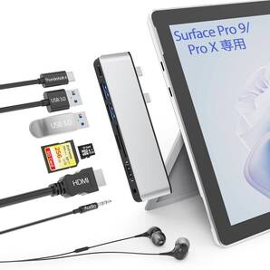 Surface Pro 11/Pro 10/Pro X/Pro 9 ハブ 4K HDMI, USB-C Thunderbolt 4 (ビデオ+データ+100W 充電), 2xUSB3.0, SD TFカードリーダー