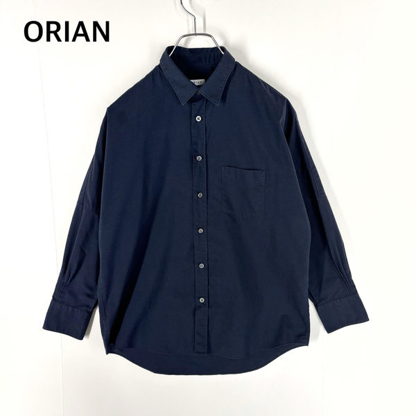 オリアン ORIAN レディース 長袖シャツ ブラウス ポケット付き Sサイズ ロングスリーブ ポリエステルコットン 紺 ネイビー