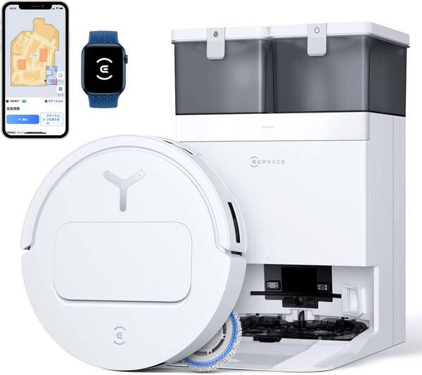 【2025最新 超薄型】ECOVACS(エコバックス) T50 OMNI ロボット掃除機 15000Pa強力吸引 加圧回転式デュアルモップ 水拭き 両用