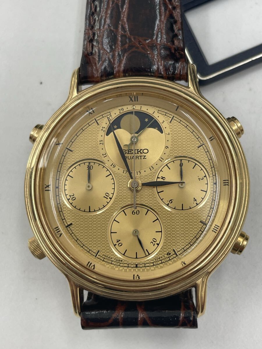 稼働品 SEIKO セイコー 7A48-702A クオーツ ムーンフェイズ 希少 Yahoo!オークション -「7a48-702a」の落札相場・落札価格