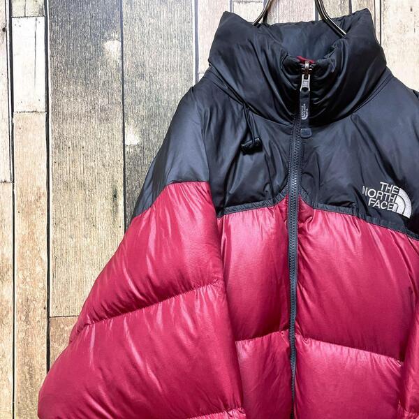 《90年代当時物》ザノースフェイス THE NORTH FACE 赤☆ダウンジャケット L 刺繍ロゴ ヌプシ 1996型 700フィルパワー 90's レッド h576
