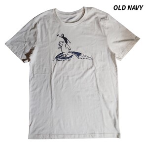 OLD NAVY 白熊 サーフィン イラストTシャツ 表記サイズM オフホワイト 動物アニマル 84790