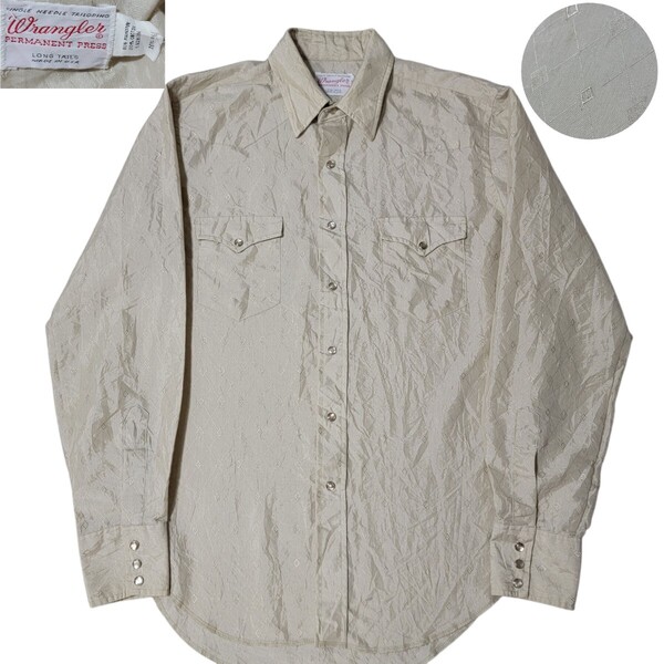 70S USA製 ヴィンテージ VINTAGE ラングラー Wrangler ダイヤ格子柄 ウエスタンシャツ 16 1/2 - 36 日本XL程度 ポリエステルシャツ L9281AA
