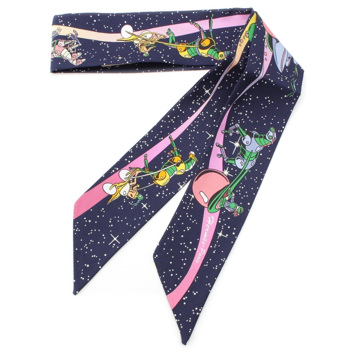 【最終価格】美品エルメス　ツイリー　2022 スペースダービー　ネイビー　ピンク 最終価格】美品エルメス ツイリー 2022 スペースダービー