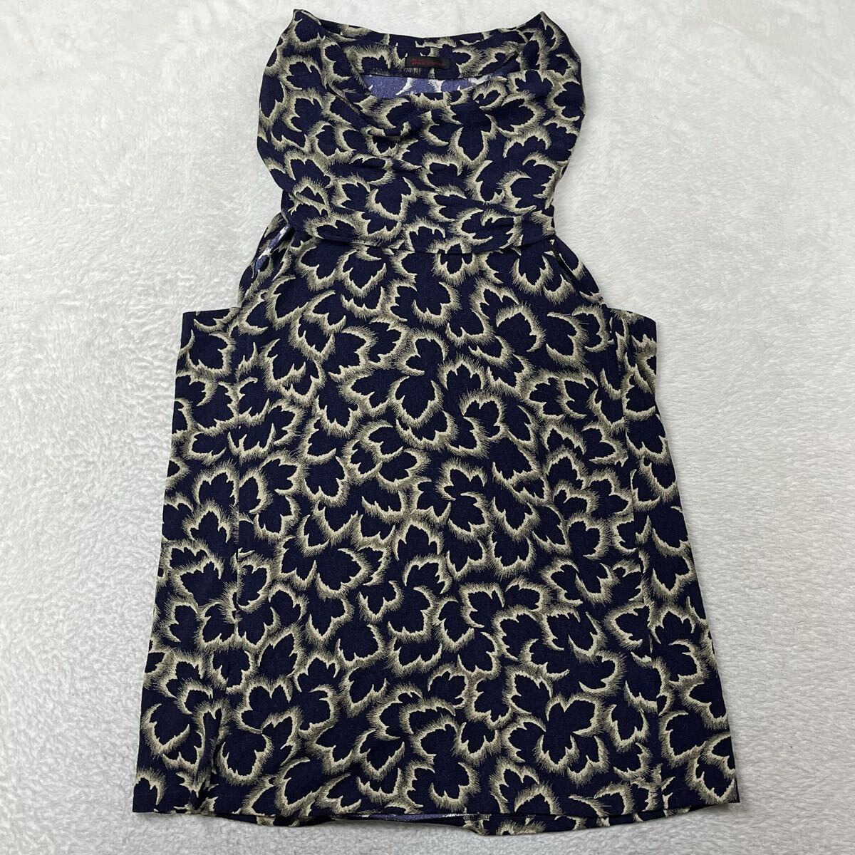 詩仙堂　ワンピース　チュニック　ノースリーブ　ちりめん 詩仙堂 ちりめん織り ノースリーブオーバー チュニック 紫 美品