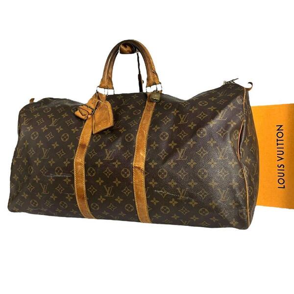 鑑定済☆ルイヴィトン LOUIS VUITTON キーポル55 モノグラム ボストンバッグ ブラウン 茶 旅行かばん 旅行用バッグ 鑑定済
